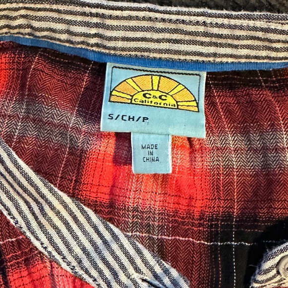 Like New C&C California Red/Black Plaid Button Up Shirt, Banded Stripe C… - Picture 7 of 7